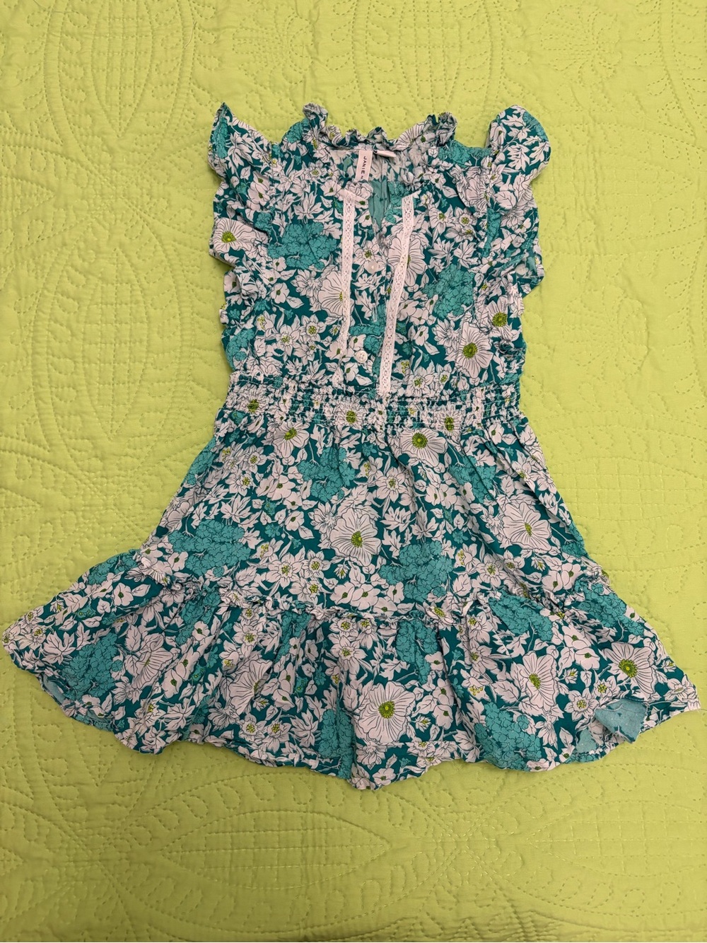 Janie and Jack Teal Floral Ruffle dress with White Accents
